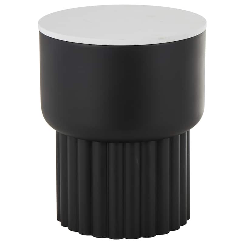 Metal Ribbed Accent Table with White Marble Tabletop - Black - Roche River Decor - 15"W x 15"L x 19"H