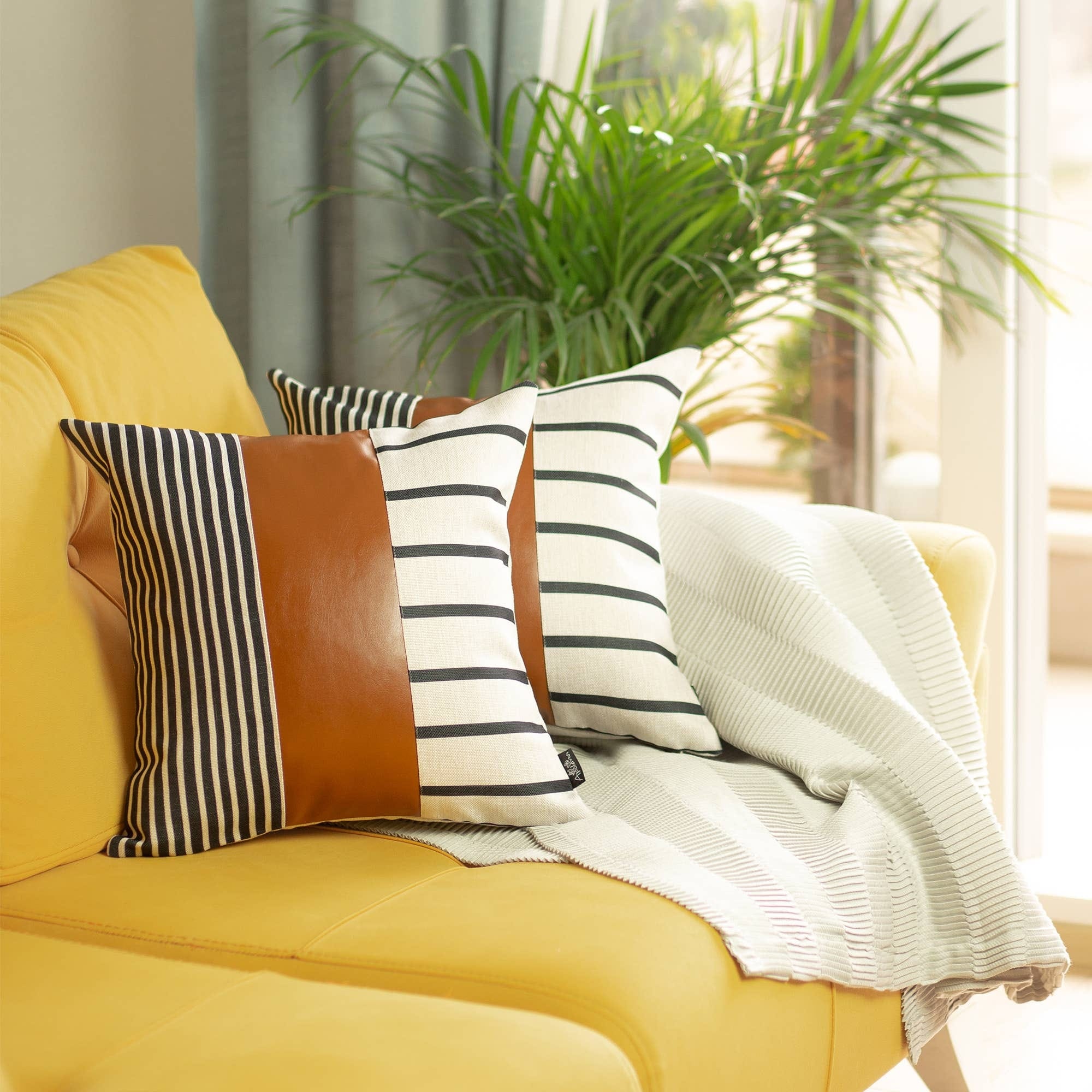 Yellow leather pillows deals