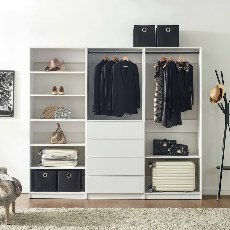 Prosper White Freestanding Walk in Wood Closet System - 94.2"W x 15.7"D x 83" H