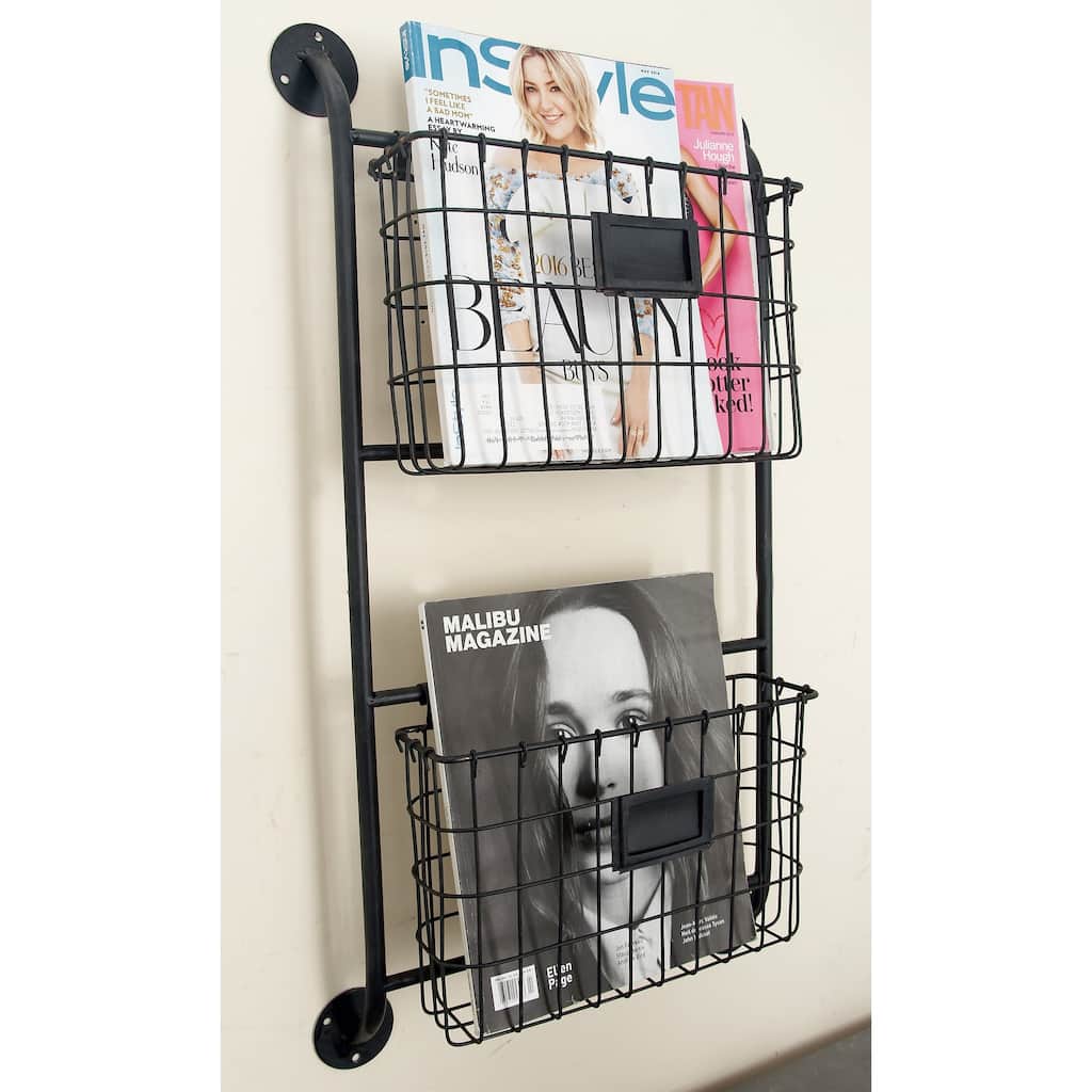 Black Metal 2 or 5 Slots Magazine Rack Holder with Suspended Baskets and Label Slot