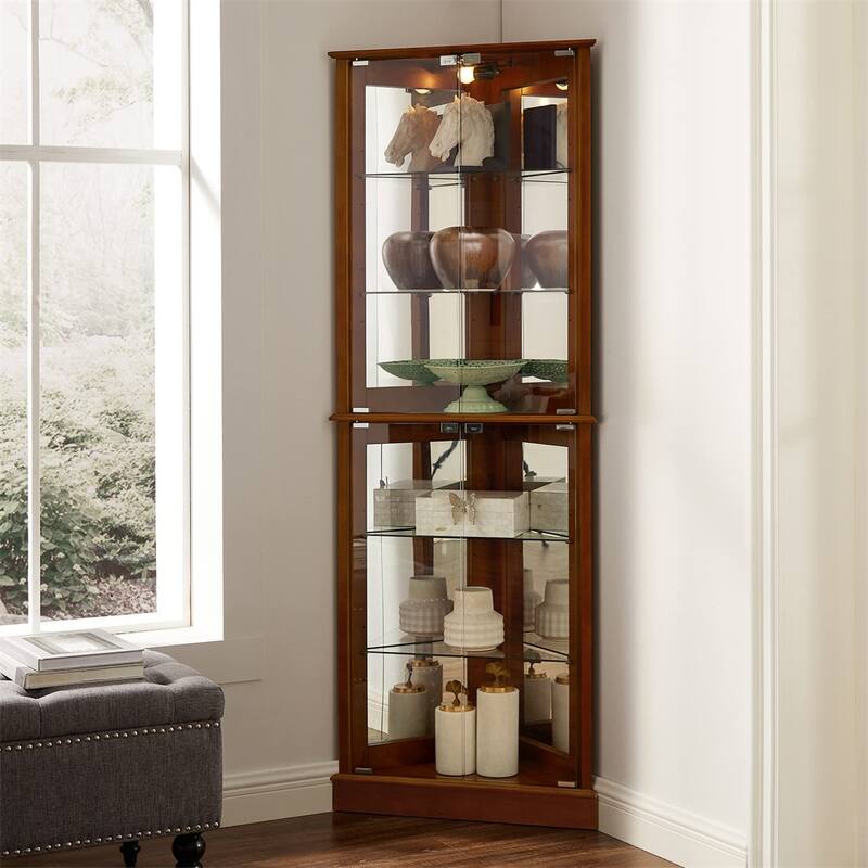 Lighted Display Cabinet with Adjustable Glass Shelves (No E26 Bulb) - Walnut