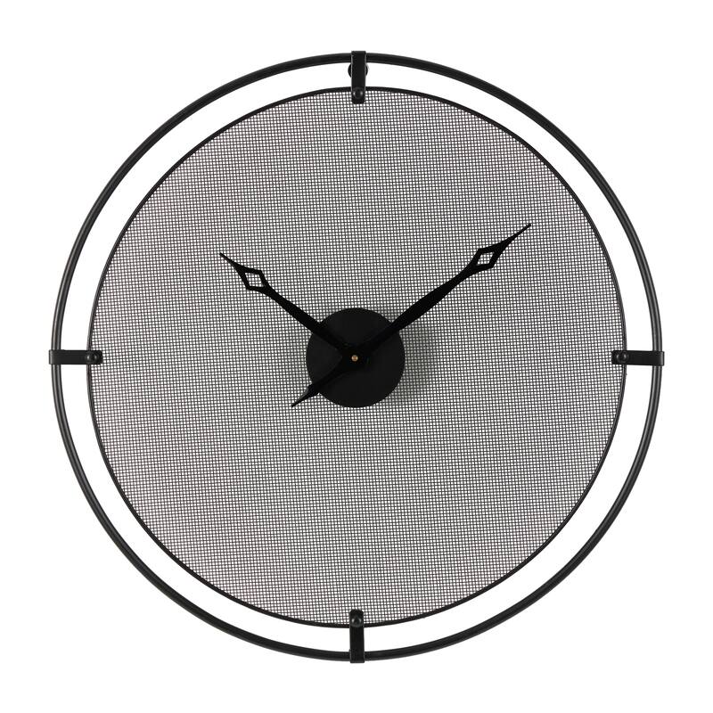 Black Metal Minimalistic Decorative Wall Clock with Mesh Backing