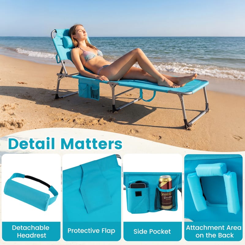 Gymax 2PCS Tanning ChairPortable Chaise Lounge Chair w/4-Position