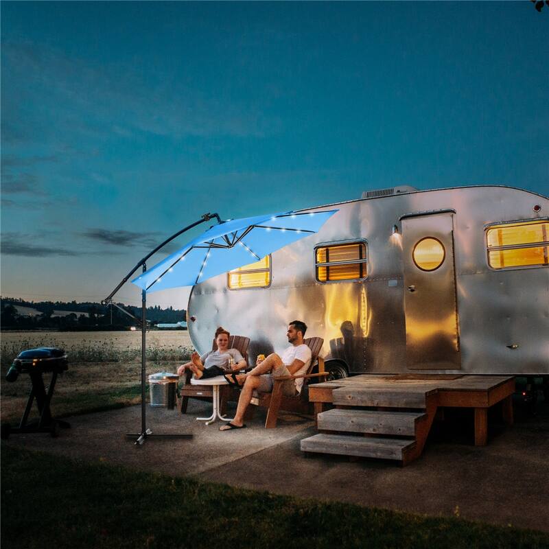 10 FT Solar LED Patio Outdoor Umbrella Hanging Cantilever Umbrella