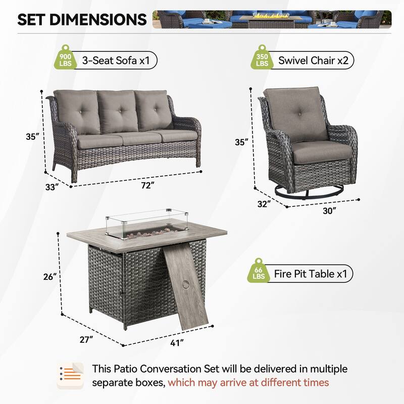 Fire Pit Table with Patio Glider Chairs Sofa Set