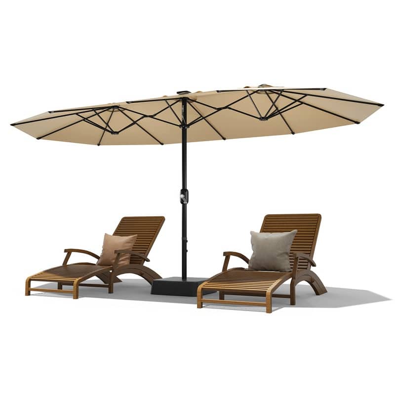 15ft Large Patio Umbrella with Base, Outdoor Double-Sided Market Umbrella with Crank Handle