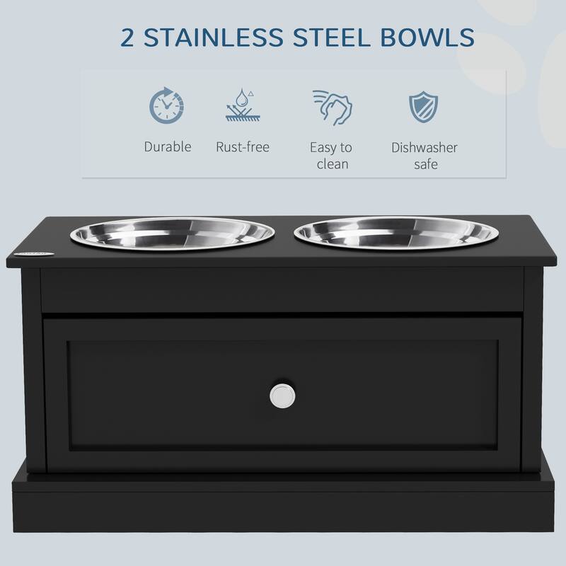 PawHut Large Elevated Dog Bowls with Storage Drawer Containing 11L Capacity, Raised Dog Bowl Stand