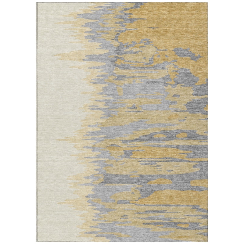 Machine Washable Indoor/ Outdoor Brushstrokes Ombre Chantille Rug