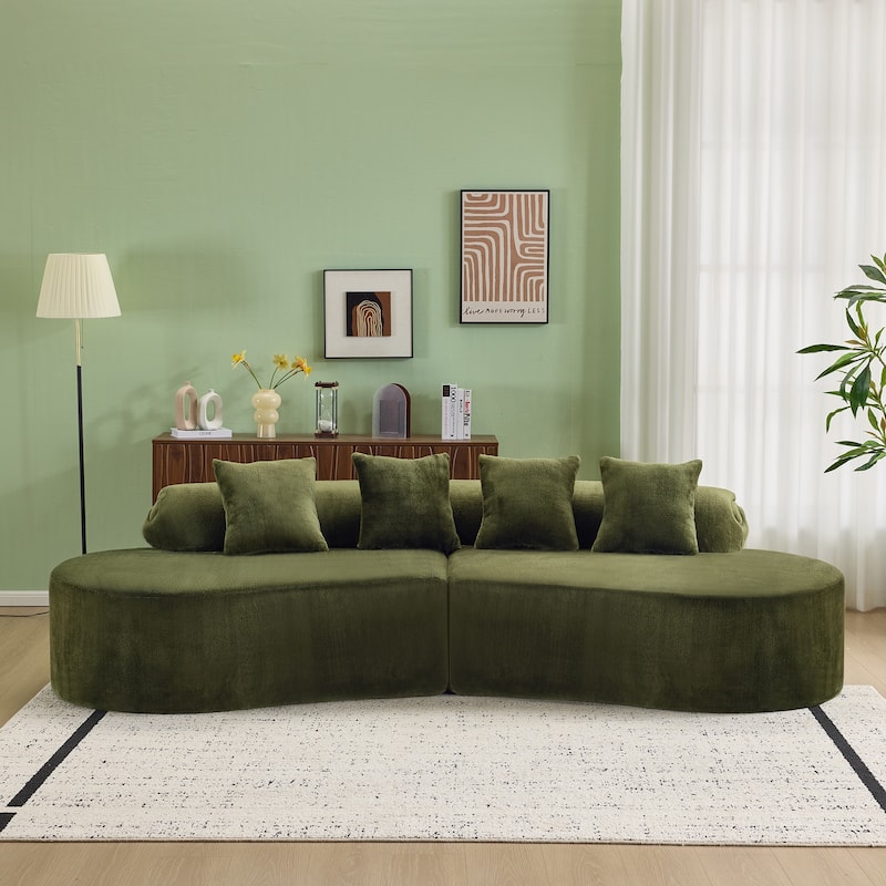 Modern And Simple Curved Flannelette Sofa.Creative Multi-Seater,With A Combination Of Pillows