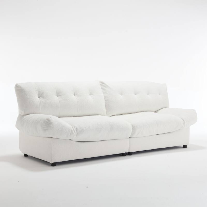 96.46'' Fabric 2 Seater Sofa Couch with Comfy Padded Design and Cloud Style, Plastic Feet, for Living Room and Apartment
