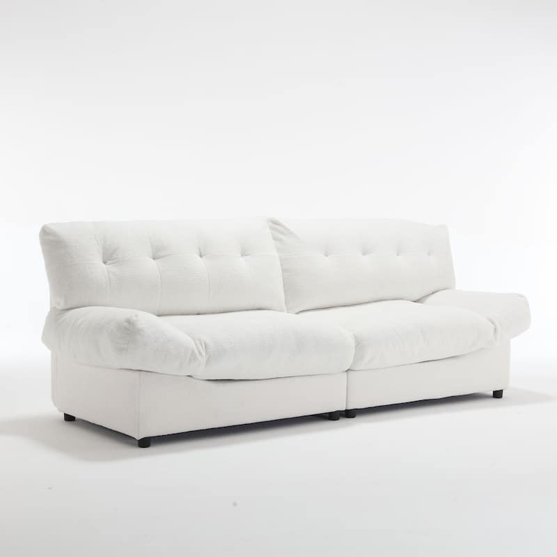 White 96.46'' Fabric 2-Seater Sofa with Comfy Padded Design, Cloud Style, and Plastic Feet for Living Room
