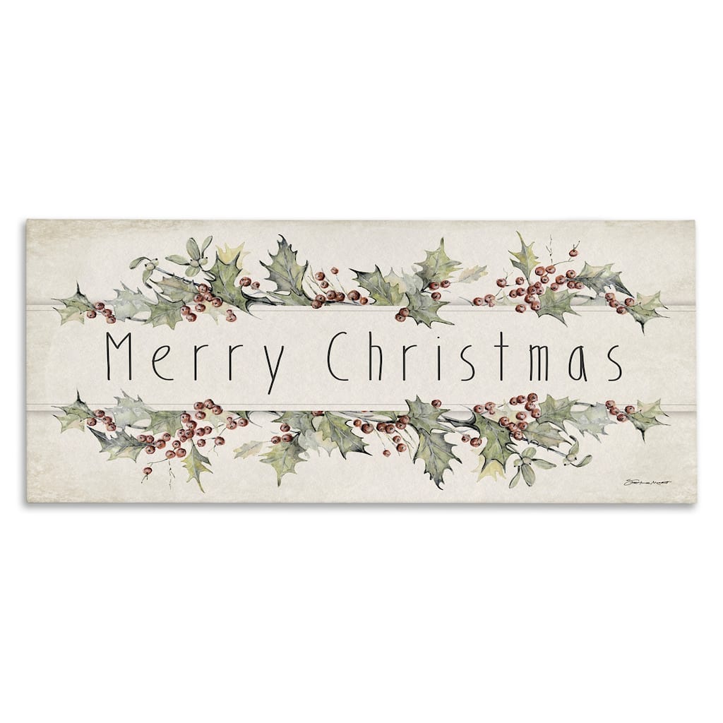 Stupell Merry Christmas Sentiments Winter Holly Florals Canvas Wall Art