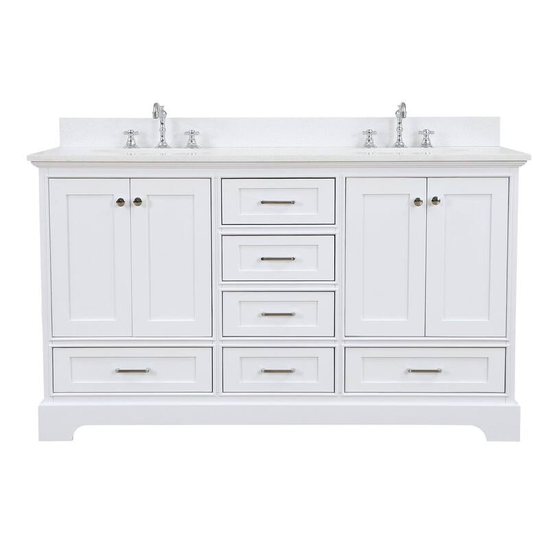 KitchenBathCollection Harper 60" Double Bathroom Vanity with Quartz Top