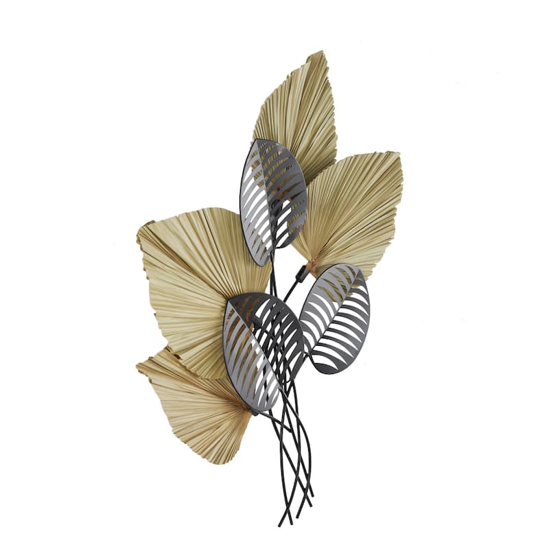 Metal Leaf Layered Home Wall Decor with Palm Leave Accents - Brown - Roche River Decor