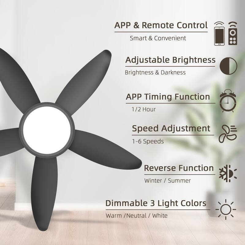 42-inch Eye-Protection Light Source Black Fan Blades High Airflow Plug-in Fan Blades ABS Plastic Fan Blades Ceiling Fan Light