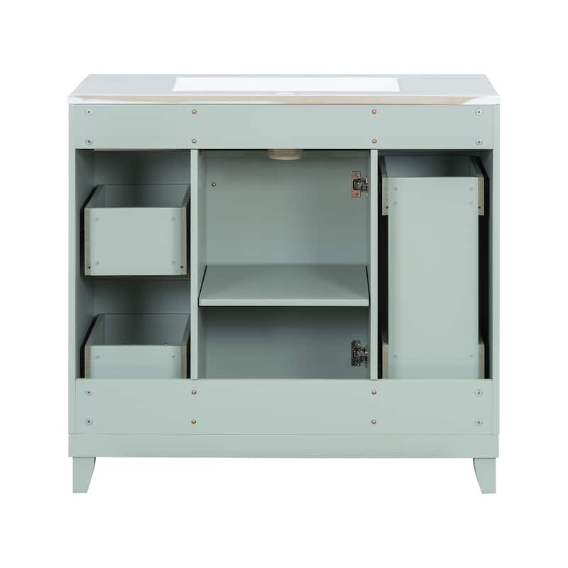 36 Inch Freestanding Bathroom Vanity with White Ceramic Basin and Door and Drawers