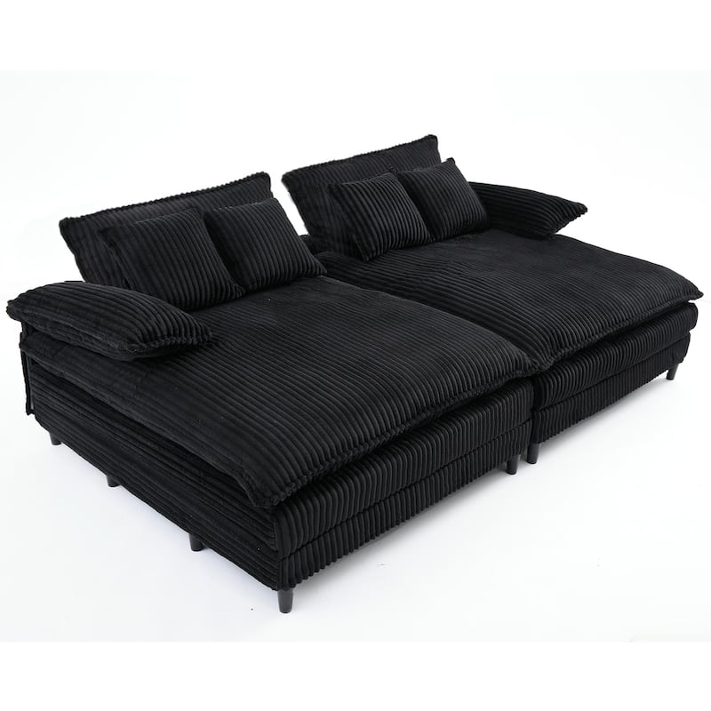 Harmonia 109" W Oversized Corduroy Sofa Bed, Deep Seat Double Lounge Chaise with 4 Pillows