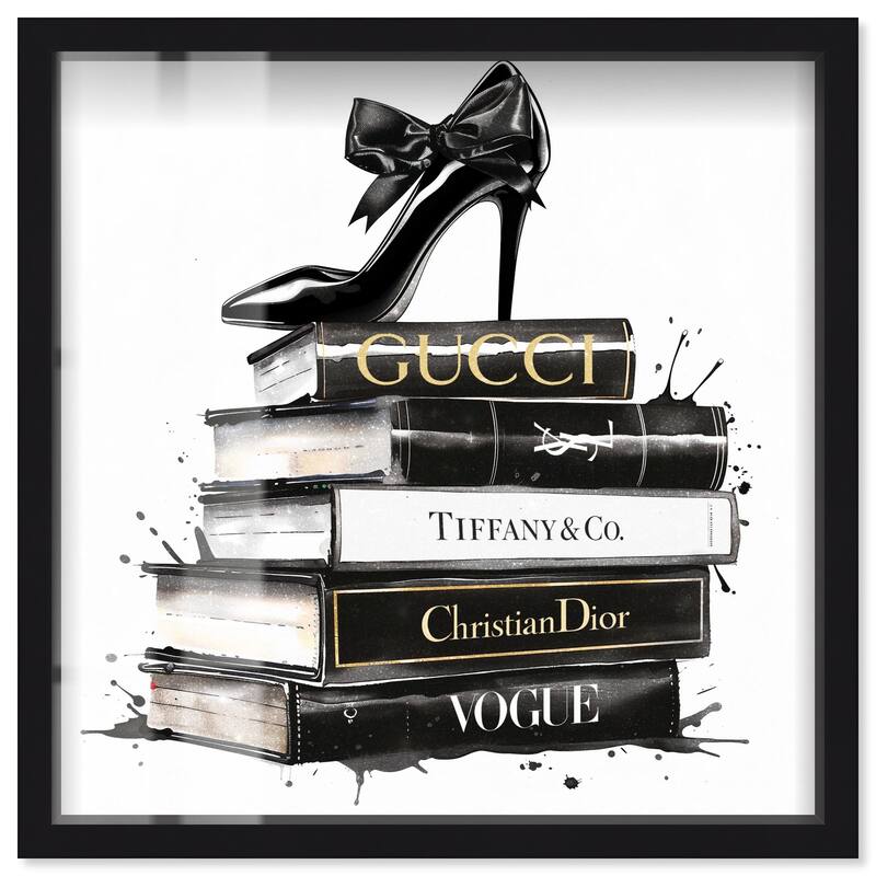 Inky Book Stack Shadowbox by Art Remedy - Black - 30" x 30"