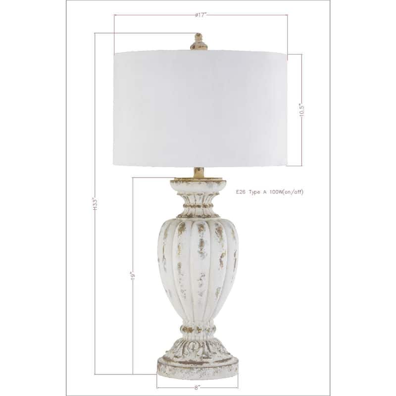 Jocelyn 34" Table Lamp with Linen Shade, Weathered White (Set of 2)