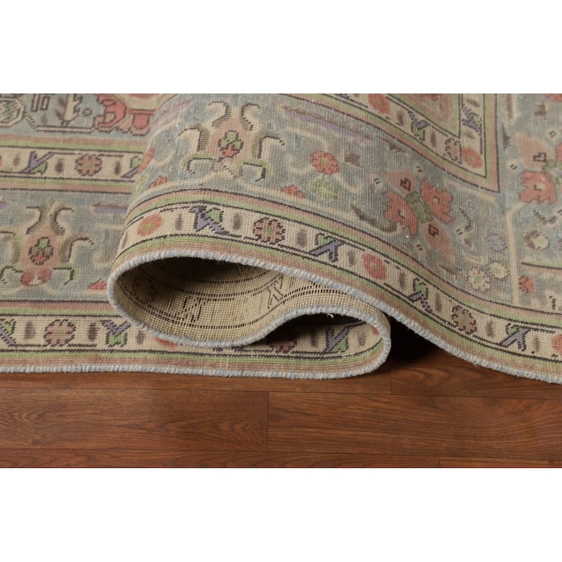 Blue Tabriz Persian Area Rug Hand-Knotted Geometric Wool Carpet - 8'0"x 11'0"