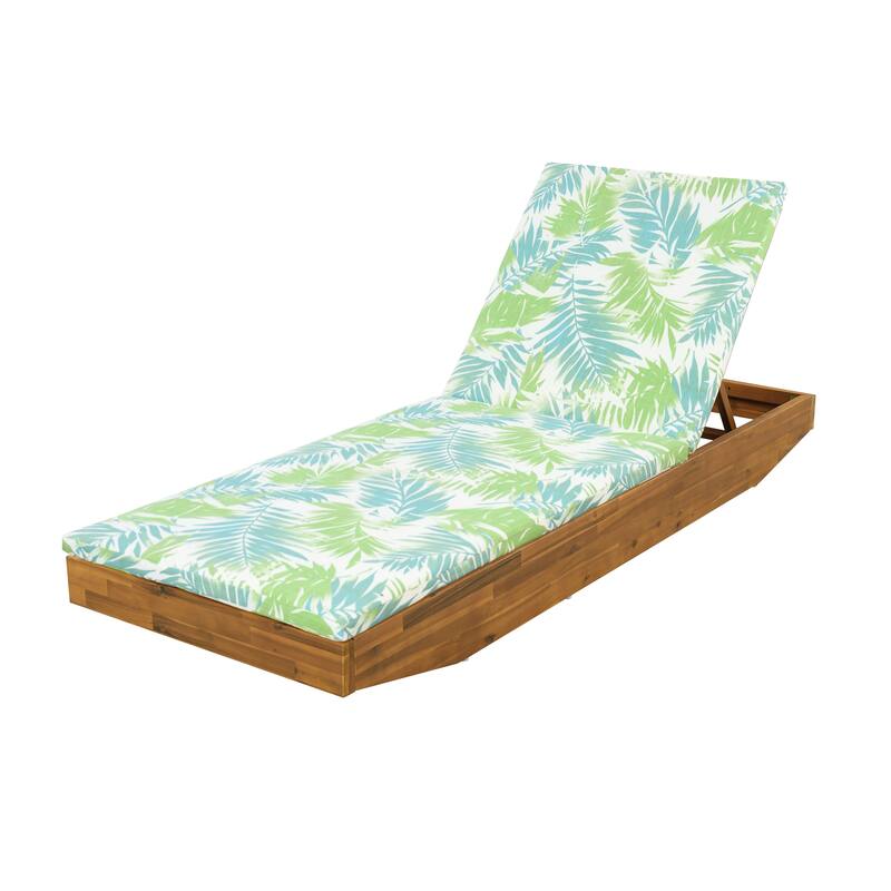 Christopher Knight Home - Outdoor Acacia Wood Chaise Lounge with Ergonomic 2-Fold Thin Water-Repellent Cushion - 79.6"L
