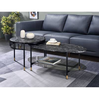 ACME Silas 2-piece Nesting Coffee Table in Black Faux Marble