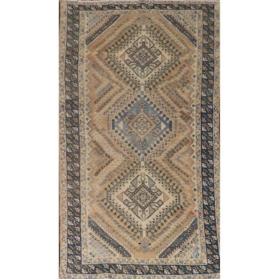 Geometric Bakhtiari Persian Vintage Rug Handmade Peach Wool Carpet - 5'4"x 9'9"