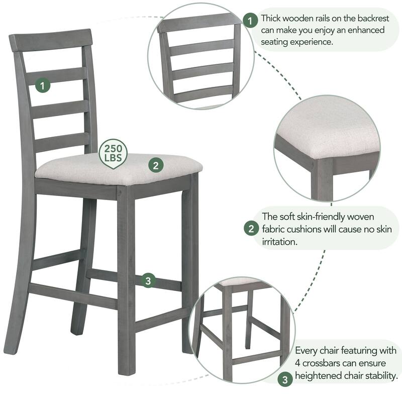 Gray Rustic 5-Piece Counter Height Dining Table Set with 4 Chairs & Storage