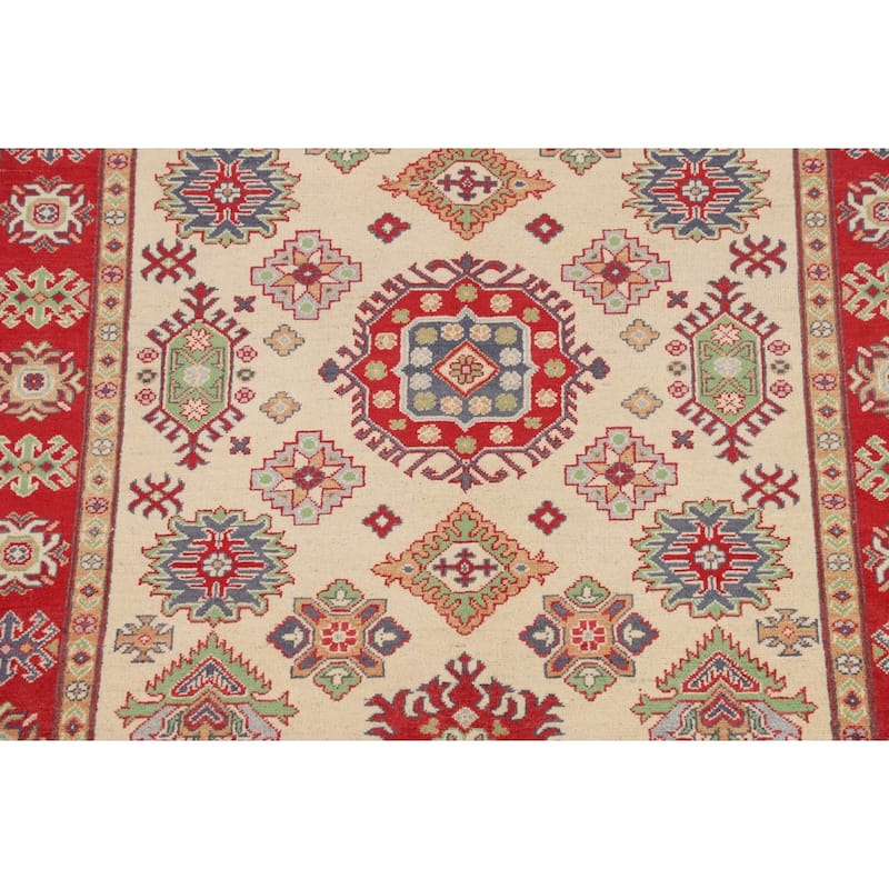 Geometric Kazak Oriental Area Rug Hand-Knotted Living Room Wool Carpet - 4'10" x 6'4"