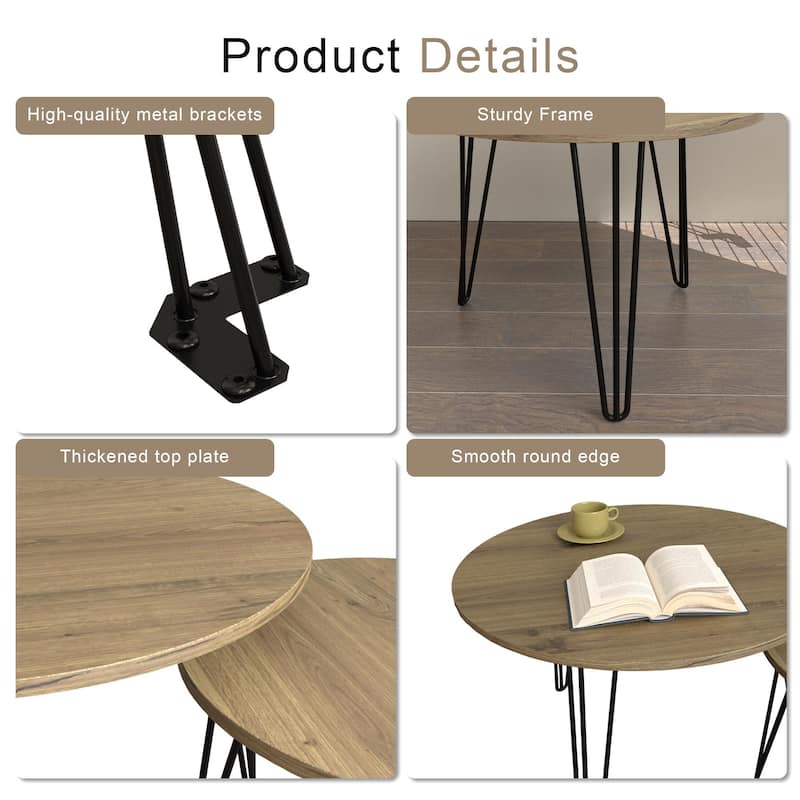 Wood End Table Coffee Table Dining Table Set of 2 with Iron Legs Sofa Table Display Table Office Table for Bedroom