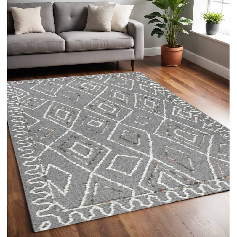 HomeRoots Geometric Lodge Rectangle Area Rug - 96.00 in. x 60.00 in.  x 0.40 in.