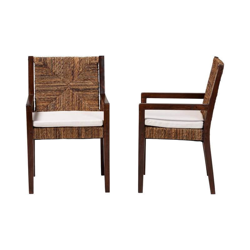 Cordoba Bohemian Natural Seagrass and Mahogany Wood 2-Piece Dining Chair