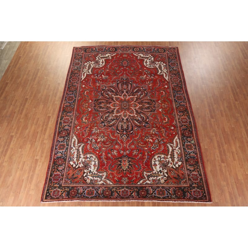 Hand Knotted Oriental 100% Wool Carpet Traditional Floral Red Heriz Area Rug - 13' 8'' X 9' 9''
