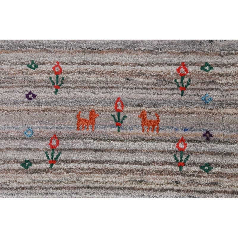 Tribal Gabbeh Indian Area Rug Handmade Grey Wool Carpet - 8'11" x 12'5"