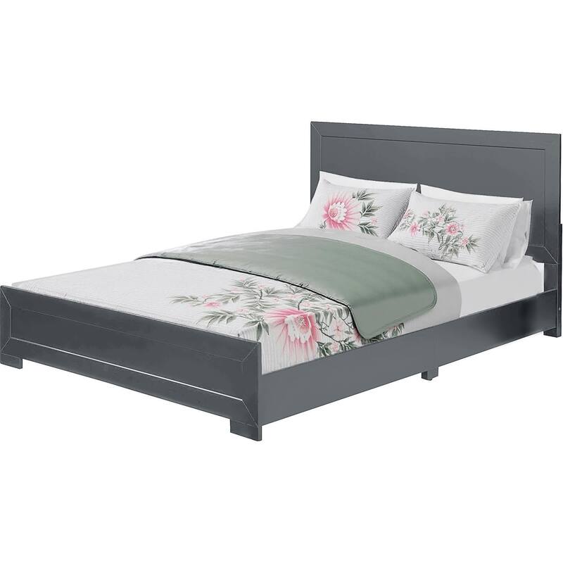 HomeRoots Gray Inlaid Panels Wood King Bed Frame