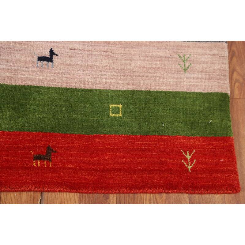 Striped Tribal Gabbeh Oriental Foyer Rug Handmade Wool Carpet - 4'0"x 6'0"