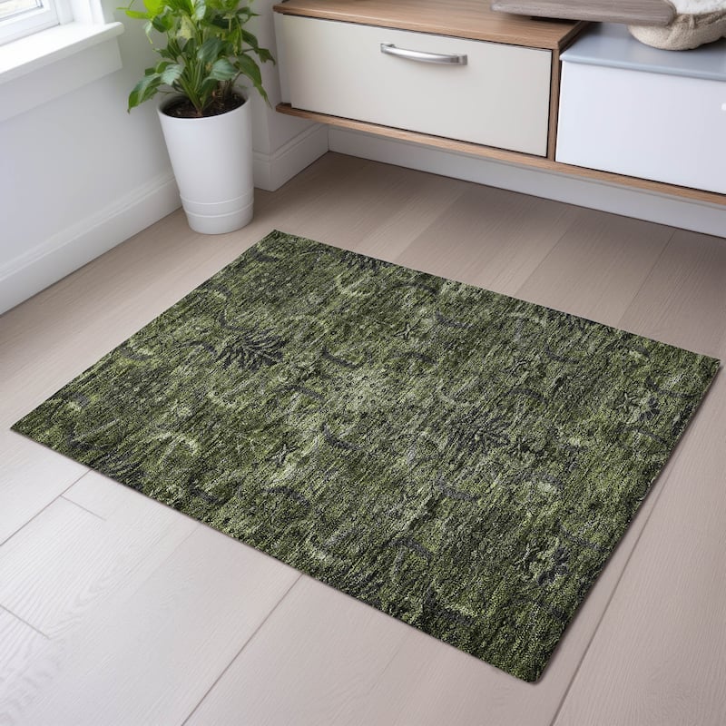 Premium Washable Super Soft Traditional Mayfield Rug - Olive - 1'8" x 2'6"