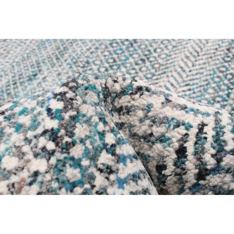 ECARPETGALLERY Hand-knotted Silk Shadow Teal Wool Rug - 5'0 x 7'1