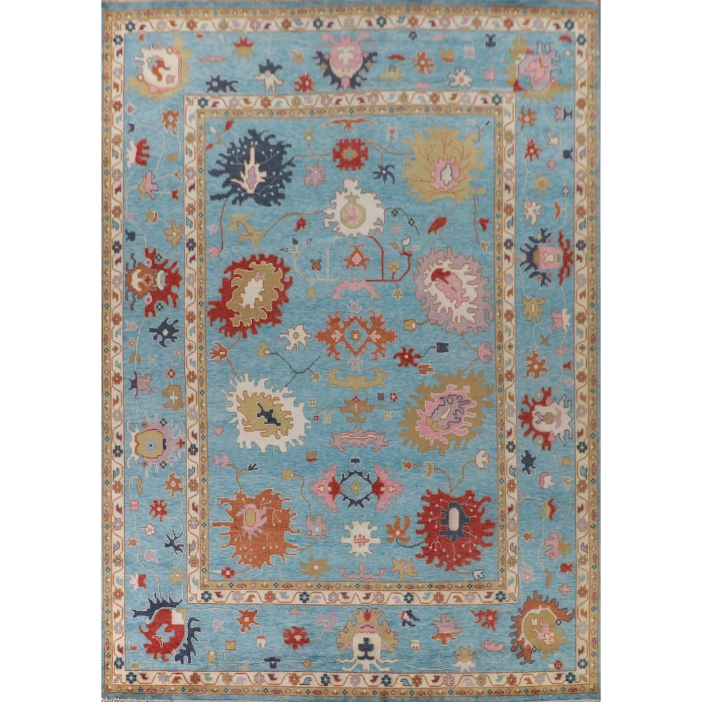 Palace Size Blue Floral Oushak Oriental Area Rug Handmade Wool Carpet - 11'9"x 14'8"