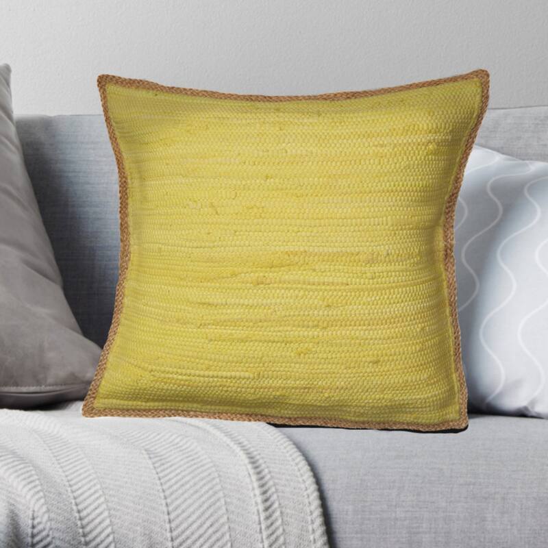 Handwoven Flanged Bordered Square Throw Pillow Cover - 20" - Yellow and Brown