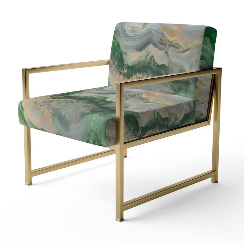 Designart "Coast Blue Sea Waves Watercolour" Upholstered Abstract Accent Chair - Modern Arm Chair For Bedroom