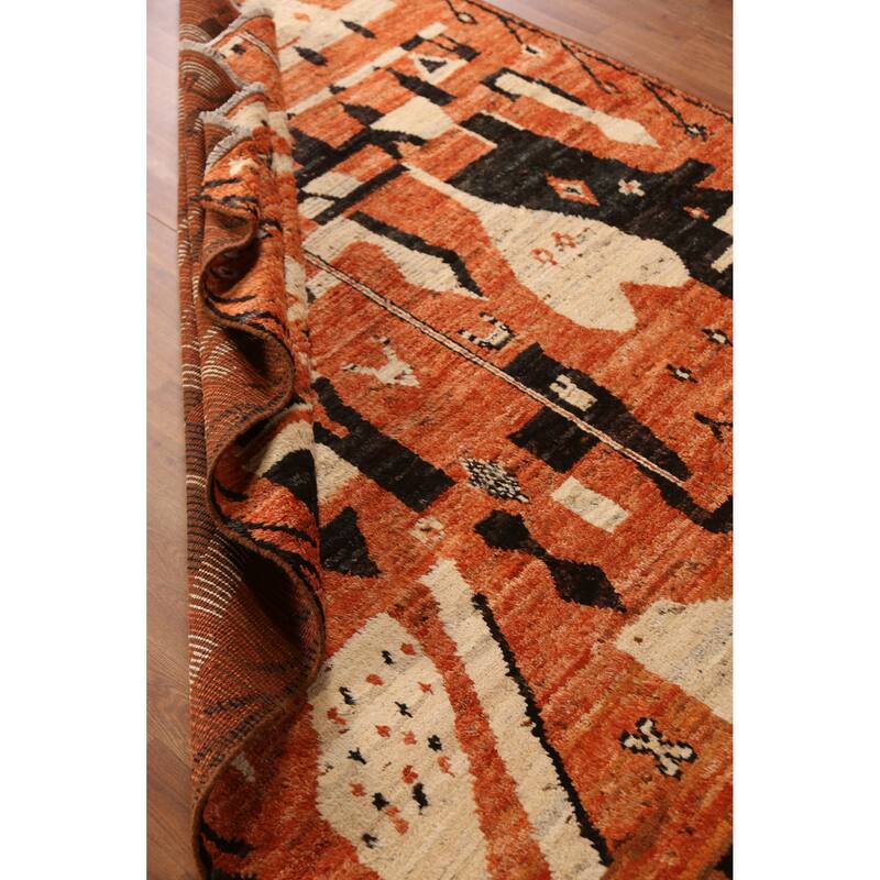 Geometric Moroccan Oriental Rug Hand-Knotted Orange Wool Carpet - 5'7" x 7'9"