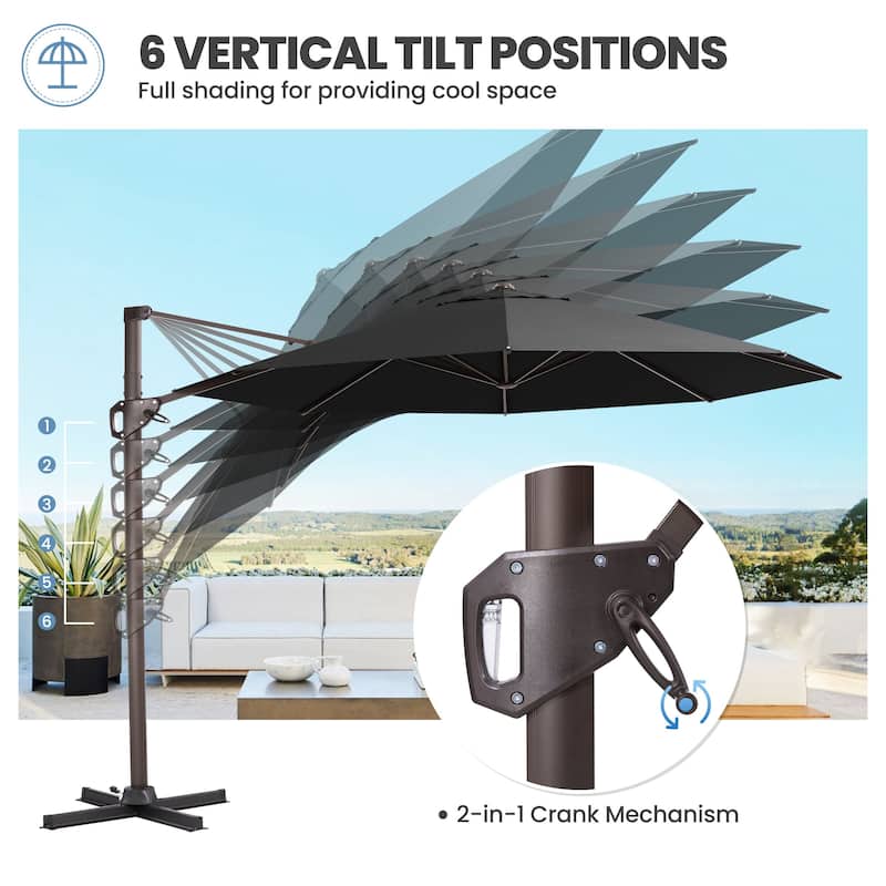 Outdoor 11 Ft Patio Cantilever Offset Umbrella with 360 Degree Rotation