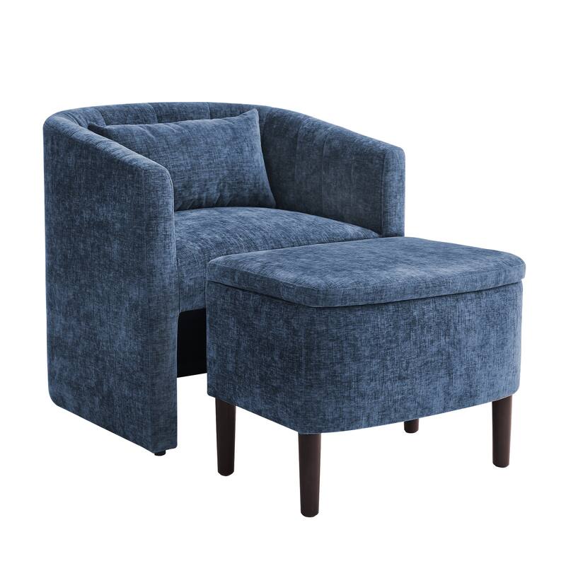 Barrel Accent Chair With Storage Ottoman,Modern Living Room Barrel Chair,Chenille Reading Chair With Ottoman For Living Room