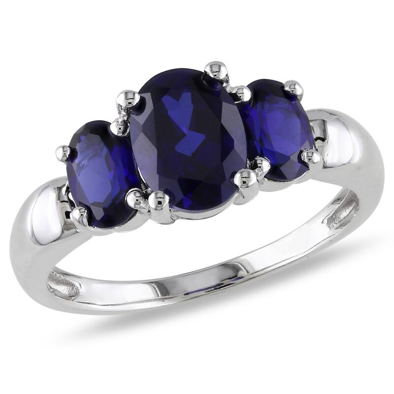 Miadora 3 1/2ct TGW Oval Cut Created Blue Sapphire 3-Stone Ring in Sterling Silver