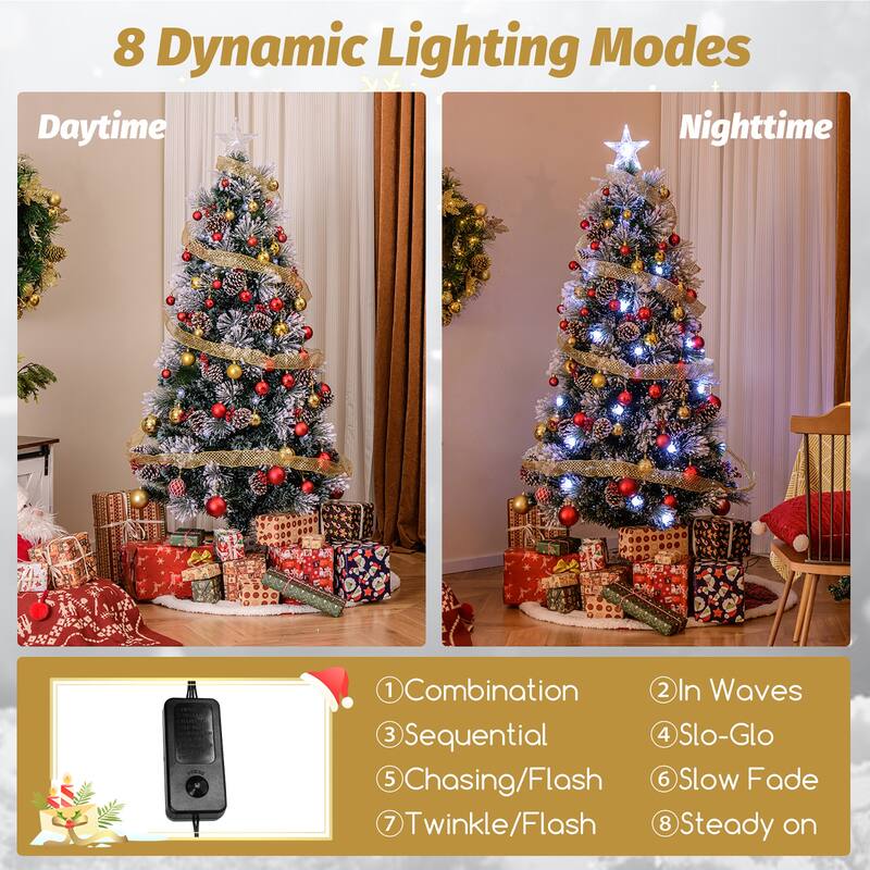 Gymax 5/6/7 FT Flocked Christmas Tree Artificial Xmas Tree
