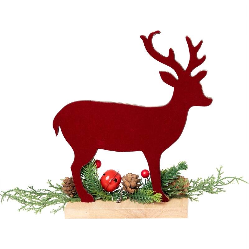 Deer and Jingle Bell Christmas Decoration - 8"- Red and Green