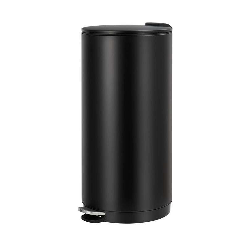 8 Gal Round Trash Can, Step-on Garbage Bin for Kitchen, Office, Bathroom - Black