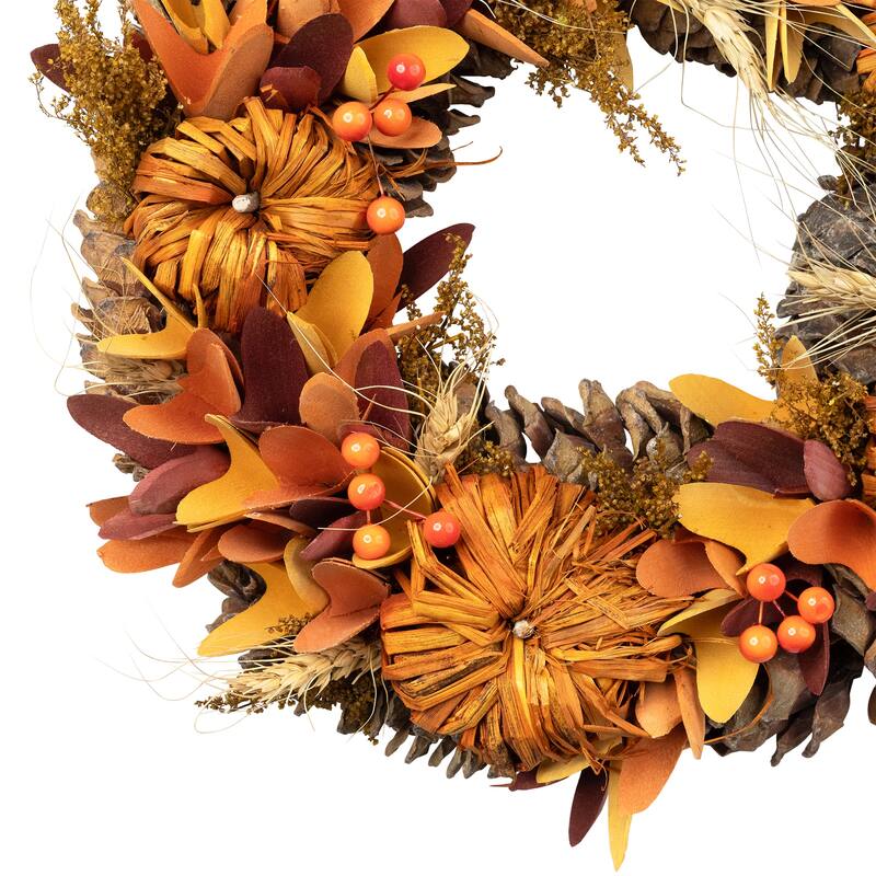 Mini Pumpkins and Berries Autumn Harvest Wreath - 13" - Unlit