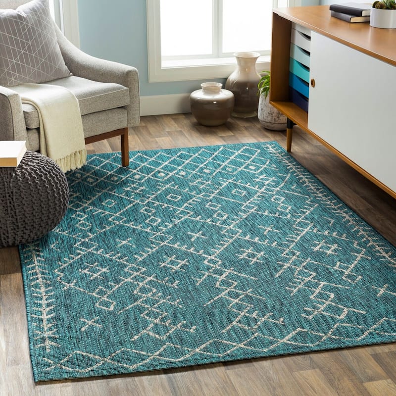 Livabliss Eagean Global Indoor/Outdoor Area Rug - 8'10" x 12' - Aqua